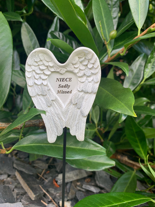 Niece White & Silver Angel Wings Stick - Memorial Tribute Spike