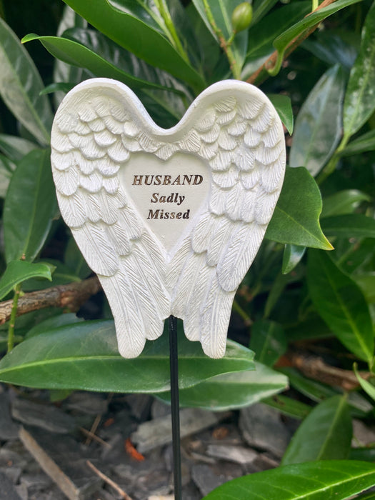 Husband White & Silver Angel Wings Stick - Memorial Tribute Spike