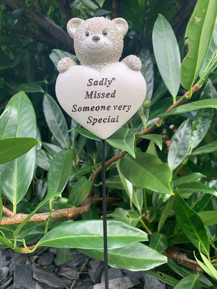 Someone Special Teddy Bear Heart Stick - Memorial Tribute Plaque